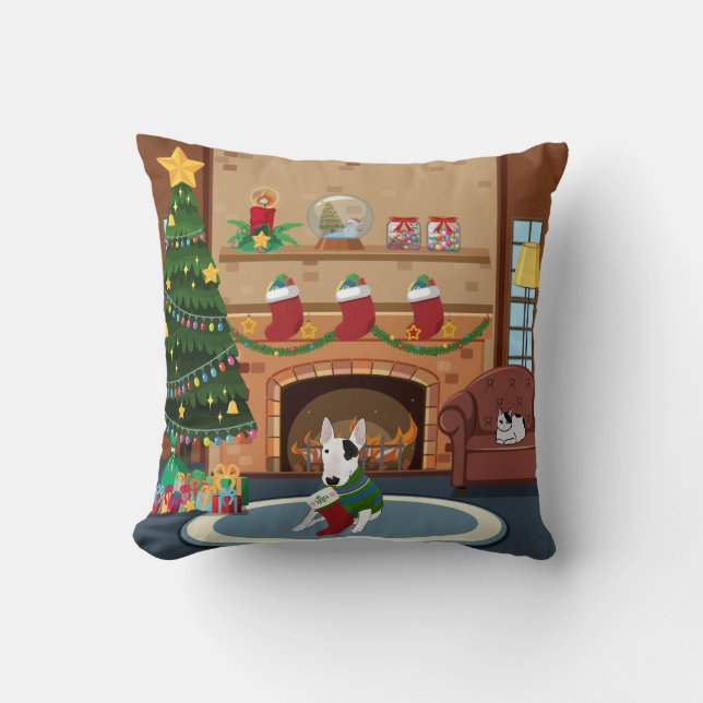 Christmas throw pillow with Rex the TV Terrier (Front)
