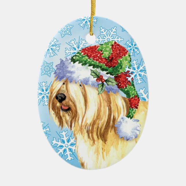Christmas Tibetan Terrier Ceramic Ornament (Front)