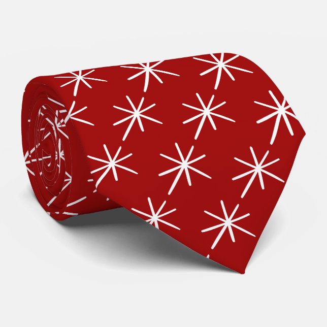 Christmas Tie Stars MOD MidCentury Red Snowflakes (Rolled)