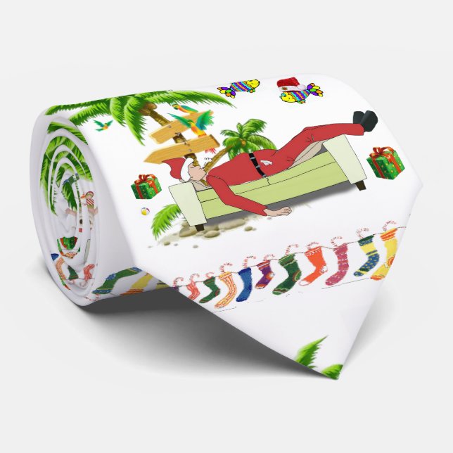 Christmas Tie, Summer Beach Santa Tie (Rolled)
