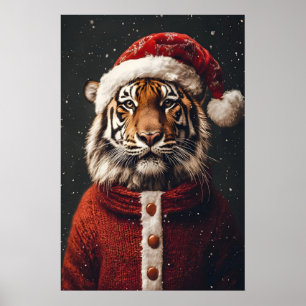 Christmas Tiger Art Print, Festive Holiday Poster