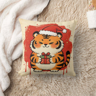 Christmas Tiger Chinese Zodiac Throw Pillow