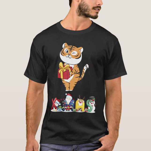 Christmas Tiger Face Tree Snow  Pajama Xmas 2021   T-Shirt (Front)