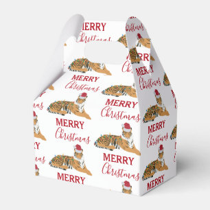 Christmas Tiger Funny Animal with Santa Hat Favor Box