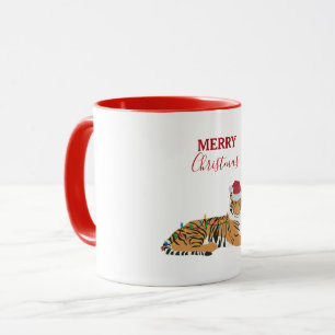 Christmas Tiger Funny Animal with Santa Hat  Mug