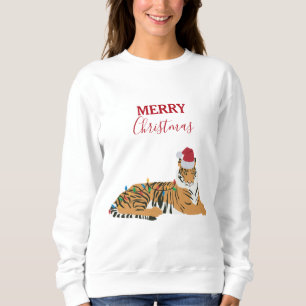 Christmas Tiger Funny Animals with Santa Hat Sweatshirt