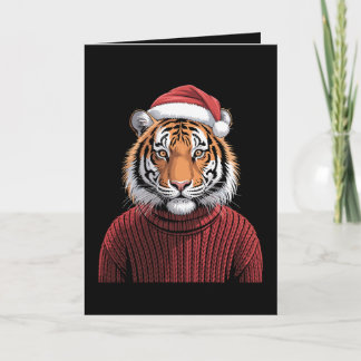 Christmas Tiger Santa Hat Sweater Winter Xmas Card