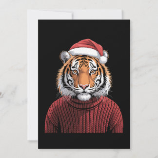 Christmas Tiger Santa Hat Sweater Winter Xmas Invitation