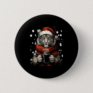 Christmas Tiger With Santa Hat Coffee Lover Funny 2 Inch Round Button