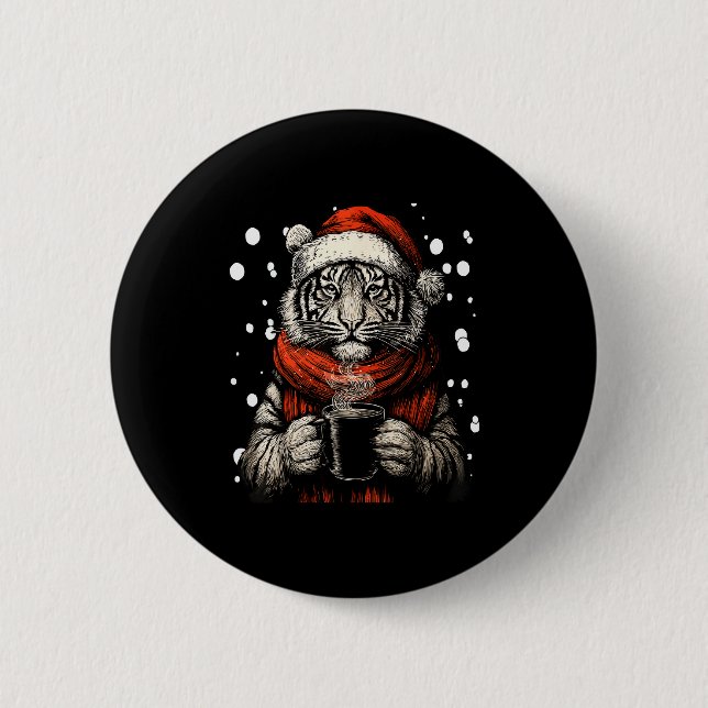 Christmas Tiger With Santa Hat Coffee Lover Funny  2 Inch Round Button (Front)