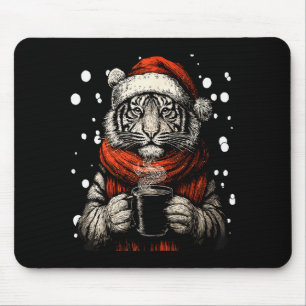 Christmas Tiger With Santa Hat Coffee Lover Funny Mouse Pad