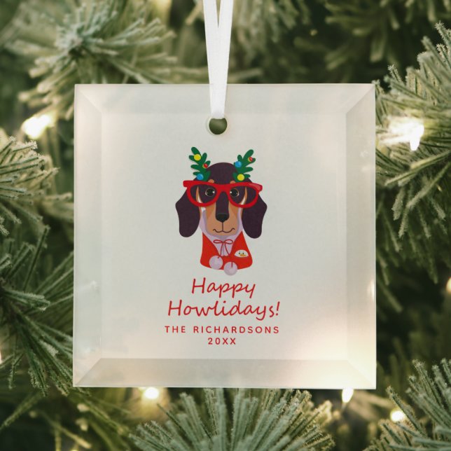 Christmas Time Cute Funny Dog Holiday Tree Decor  Glass Ornament (Insitu)