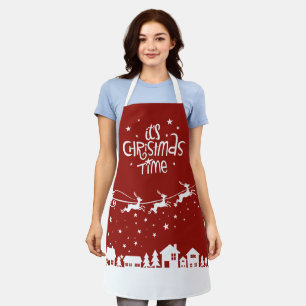 Christmas time festive red holiday santa reindeers apron