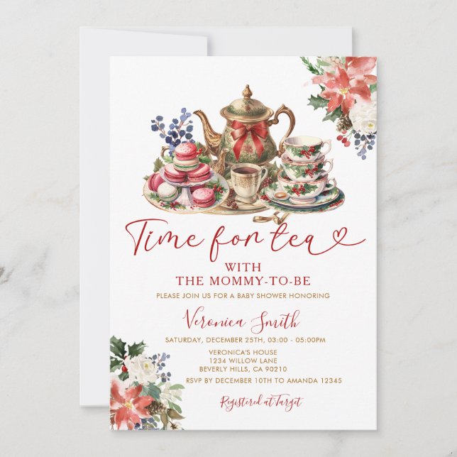 Christmas Time for Tea Baby Shower with mommy Invitation (Front)