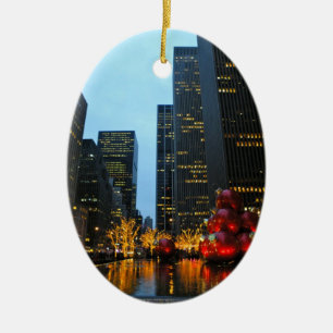Christmas Time Holiday Lights New York City Ceramic Ornament