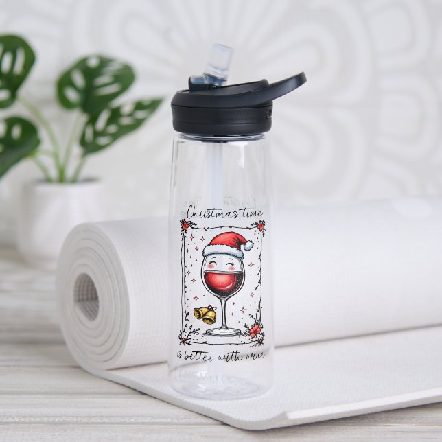 Christmas Time Is Better with Wine  Water Bottle (Yoga (Rotated))