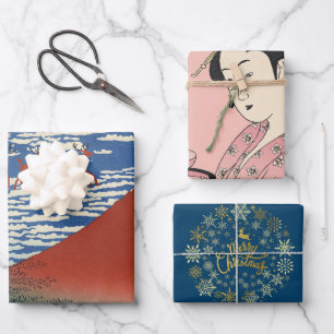 Christmas Time, Retro Vintage Japanese Art Wrapping Paper Sheet