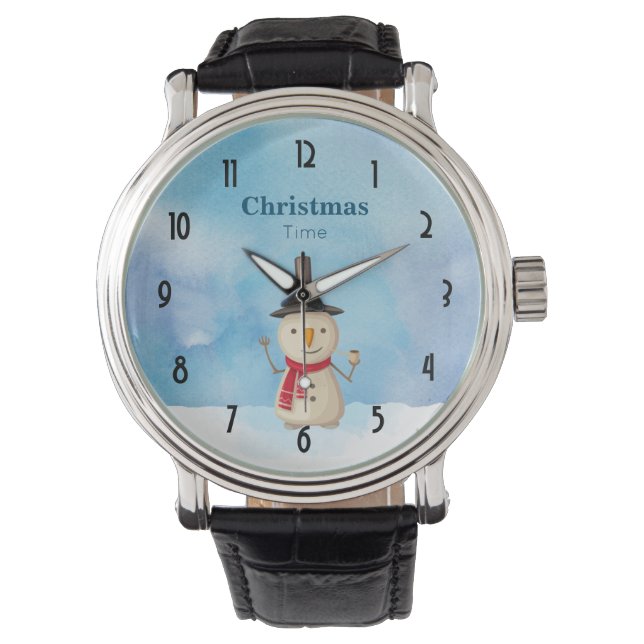 Christmas Time Snowman Waving And Smiling Watch (Front)