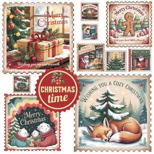 Christmas Time Vintage Postal Stamps Xmas Large Coffee Mug
