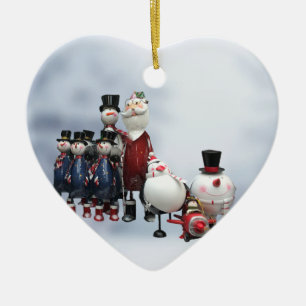 Christmas Tin Choir, with Santa, Snowman, Penguin Ceramic Ornament