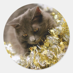 Christmas Tinsel Kitty Stickers