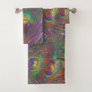 Christmas Tinsel Peacock Feathers Bath Towel Set