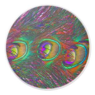 Christmas Tinsel Peacock Feathers Ceramic Knob