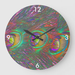 Christmas Tinsel Peacock Feathers Large Clock