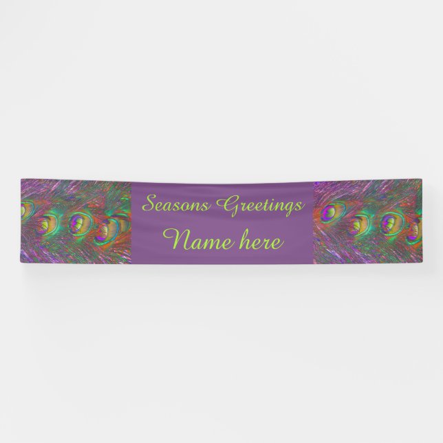 Christmas Tinsel Peacock Feathers Personalized Banner (Horizontal)