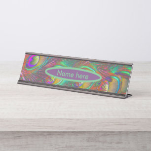 Christmas Tinsel Peacock Feathers Personalized Desk Name Plate