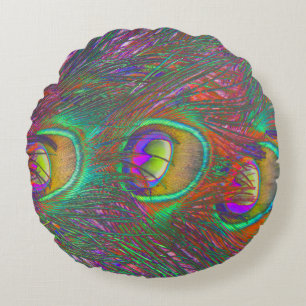 Christmas Tinsel Peacock Feathers Round Pillow