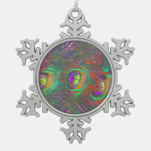 Christmas Tinsel Peacock Feathers Snowflake Pewter Christmas Ornament
