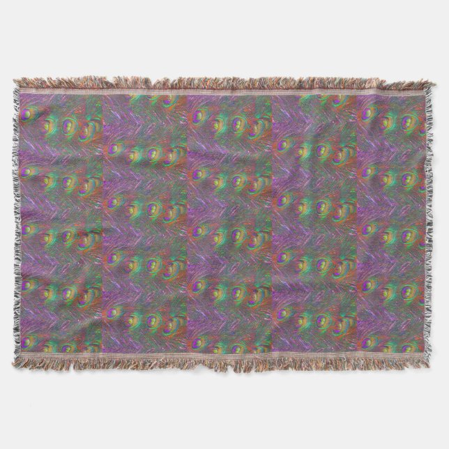 Christmas Tinsel Peacock Feathers Throw Blanket (Front)