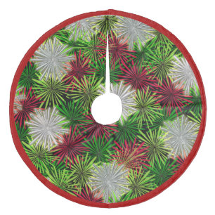 Christmas Tinsel PomPoms - Red, Green and White Fleece Tree Skirt