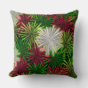 Christmas Tinsel PomPoms - Red, Green and White Throw Pillow