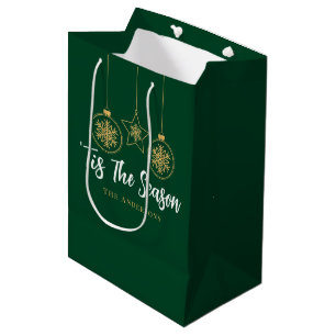 Christmas 'Tis The Season Green Gold, White Family Medium Gift Bag