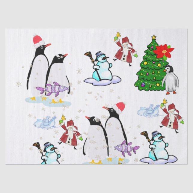 Christmas Tissue Paper Penguin Snowman Fish  (Front)