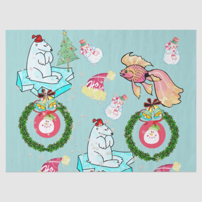 Christmas Tissue Paper Polar Bear Fish Snowman  (Front)
