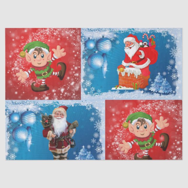 Christmas Tissue Paper, Santa, Elf Tissue Paper (Front)