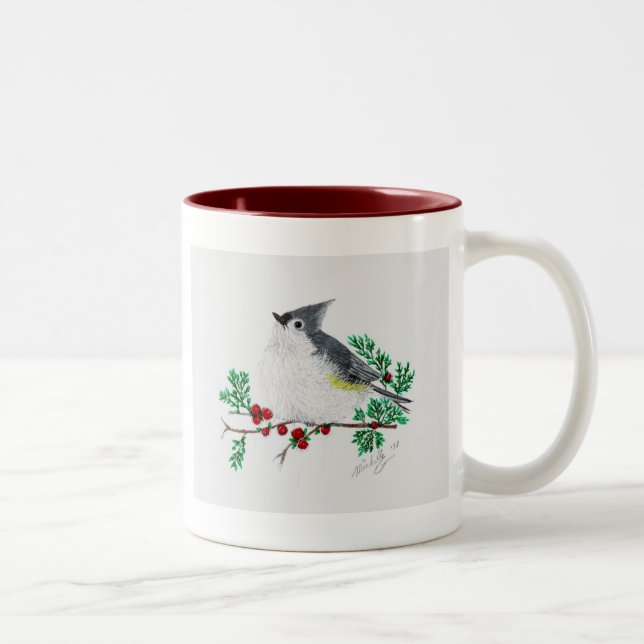 christmas titmouse, Tufted Titmouse Two-Tone Coffee Mug (Right)