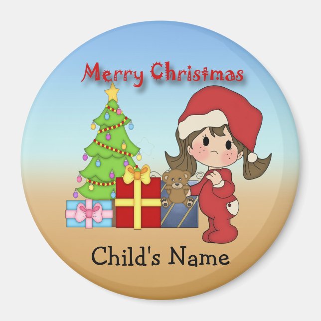 Christmas Toddler Girl Round Magnet (Front)