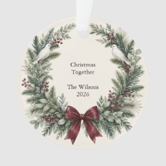Christmas Together Family Doves Evergreen Wreath Ornament