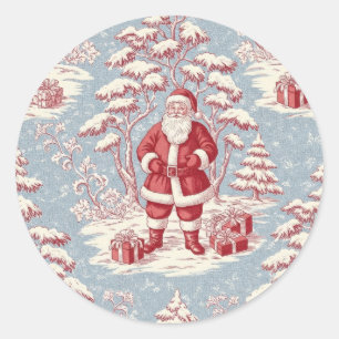 Christmas toile Santa  Classic Round Sticker