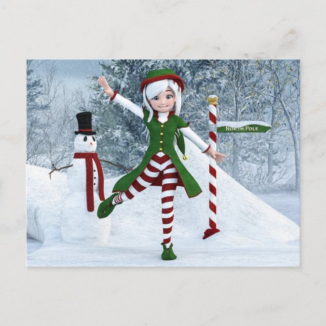 Christmas Toon Girl in a Winter Forest Postcard (Front)