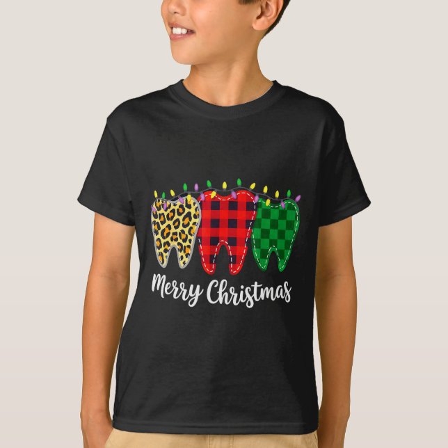Christmas Tooth Dentist Dental Istant Teeth Leopar T-Shirt (Front)