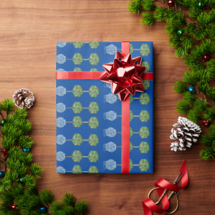 Christmas Topiary Blue White Ginger Jar Wrapping Paper