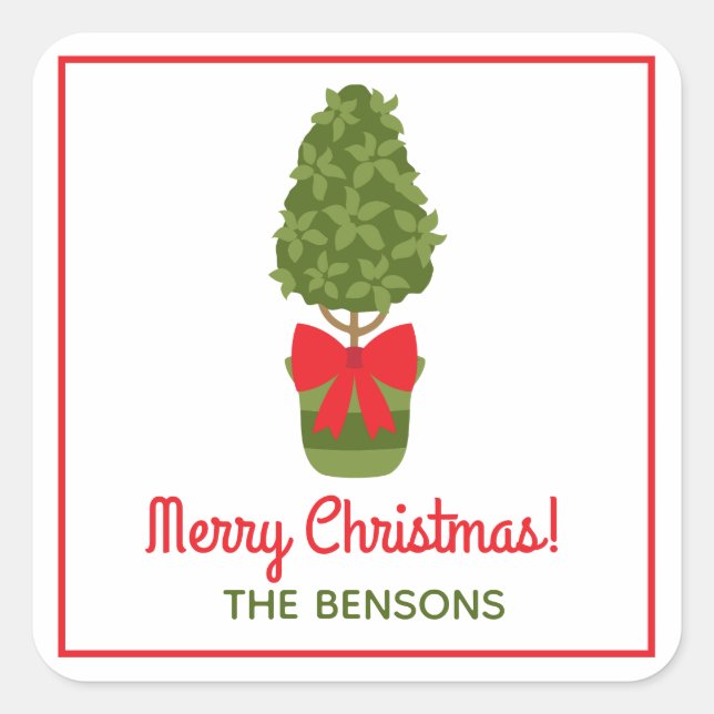 Christmas Topiary Personalized Gift Stickers (Front)
