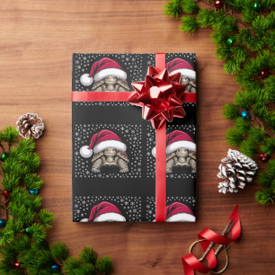 Christmas Tortoise Santa Hat Snowflakes Turtle Wrapping Paper