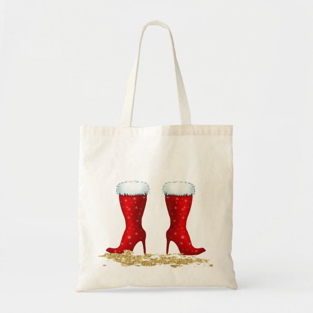 Christmas Tote with Fancy fur lined red boots Bag (Front)