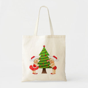 Christmas Tote with Vintage Baby Girl and Boy Bag